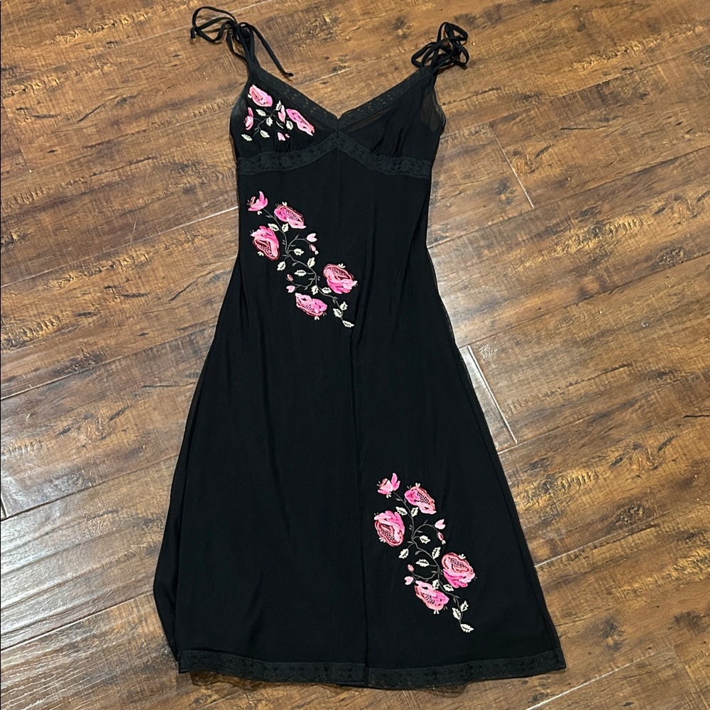Betsey Johnson Black Dress with Pink Floral Design